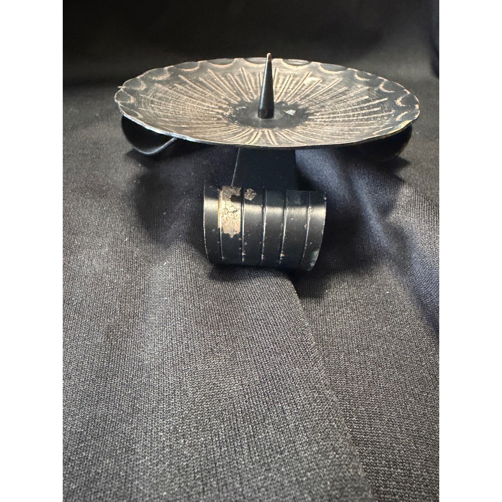 Vintage Metal Pedestal Candle Holder Sunburst Scalloped Dish Approx 5"